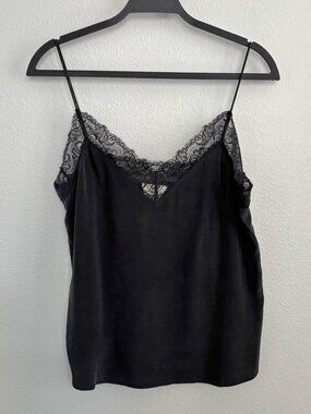 NWOT Sézane Saroise Silk Lace Trim Camisole Black Size 8 EU 40